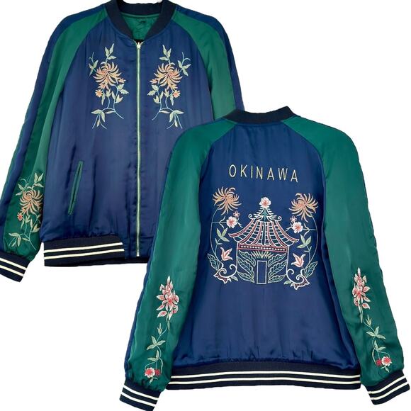 Zara Japanese Okinawa Souvenir Embroidered Satin Bomber Jacket Oversized RARE XS